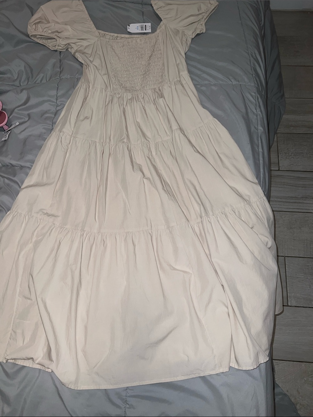 Time and TRU Beige Puff Sleeve Button Front Dress - Picture 5 of 6